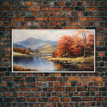 Carregar imagem no visualizador da galeria, Autumn By The Lake, Framed Canvas Print, Original Landscape Painting, Fall Decor, Boho Minimalist Farmhouse Decor, Rustic Art
