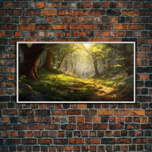 Cargar imagen en el visor de la galería, Forest Wall Art, Trees Art Print, Enchanted Forest, Panoramic Art, Wall Art, Canvas Art, Landscape Art Print, Game Room Décor, Cozy Gift
