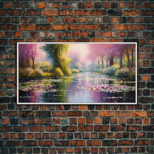 Carregar imagem no visualizador da galeria, Fantasy Art, Lake Wall Print, Water Lilies Wall Art, Trees Wall Art, Panoramic Art, Wall Art, Canvas Art, Landscape Art, Long Wall Art
