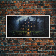 Load image into Gallery viewer, The Haunted House, Spooky Halloween Art, Haunted Victorian Mansion Framed Canvas Print, Horror Prints
