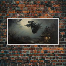 Cargar imagen en el visor de la galería, Cool Witch Art, The Flying Witch, Framed Canvas Print, Halloween Wall Art, Horror Prints, Halloween Decoration, Witch Print, Witchy Art
