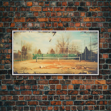 Carregar imagem no visualizador da galeria, An Abandoned Tennis Court - Old Found Footage Photography - Framed Canvas Print - Urban Decay - Vaporwave Wall Art
