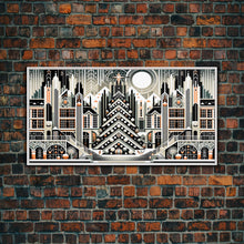 Carregar imagem no visualizador da galeria, Art Deco Pattern Christmas Village - Framed Canvas Print - Retro Xmas Art - Christmas Decor - Christmas Wall Art - Christmas Art - Art Deco
