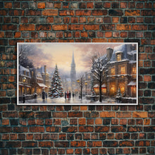 Cargar imagen en el visor de la galería, Christmas Village Winter Wonderland Canvas Print, Framed Wall Art, Christmas Decor, Retro Christmas Oil Painting, Christmas Art
