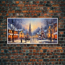 Cargar imagen en el visor de la galería, Christmas Centerpiece Wall Art - Framed Canvas Print - Winter Wonderland Victorian Village Decorated for Christmas Canvas Wall Art
