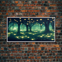 Cargar imagen en el visor de la galería, Fireflies At Night In A Fantasy Forest,  Framed Ready To Hang Canvas Print, beautiful wall art, guest room decor
