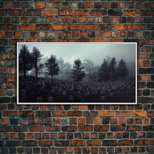 Load image into Gallery viewer, Creepy Haunted Cemetery, Spooky Halloween Art, Graveyard, ready to hang canvas print wall art, Black And White Art, Halloween Decor
