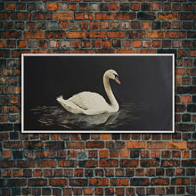 Load image into Gallery viewer, White Swan On A Black Lake, Victorian Style Vintage Art, Framed Canvas Print, Antique Art Reproduction, Traditional Wall Art
