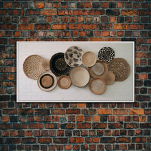 Load image into Gallery viewer, Basket Wall Decor Framed Canvas Print, Boho Wall Art, Wicker Round Bowl Art, Wicker Wall Art Print
