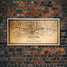 Load image into Gallery viewer, Distressed Houston map print poster canvas print, framed road map art, Texas map print poster canvas, Houston city map print poster canvas
