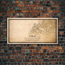 Load image into Gallery viewer, Dubai UAE map print poster or framed canvas, Dubai map print poster canvas, Dubai city map print poster canvas, Vintage Travel Art
