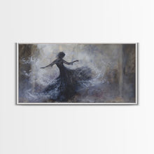 Carregar imagem no visualizador da galeria, Ballerina Dancing In The Fog, Framed Canvas Print, Halloween Decor, Macabre Dark Academia Wall Art
