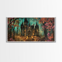 Load image into Gallery viewer, Haunted House In The Woods, Framed Canvas Print, Spooky Wall Art, Spooky Season, Halloween Products, Halloween Unique Gift
