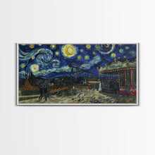 Load image into Gallery viewer, Spooky Haunted Carnival, Framed Canvas Print, Starry Night Inspired Spooky Season Wall Art, Halloween Prop
