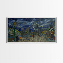 Load image into Gallery viewer, Spooky Haunted Carnival, Framed Canvas Print, Starry Night Inspired Spooky Season Wall Art, Halloween Prop
