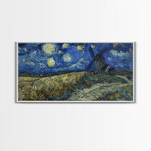Load image into Gallery viewer, Starry Night Inspired Haunted Wind Mill, Framed Canvas Print, Spooky Halloween Wall Art
