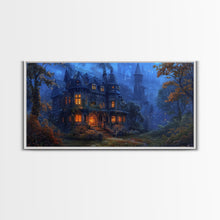 Load image into Gallery viewer, Dark Academia Victorian Mansion Framed Canvas Print, Victorian Oil Painting, Spooky Vibes Halloween Wall Art
