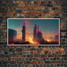 Cargar imagen en el visor de la galería, Cyberpunk Cityscape Dystopian City Futuristic Sunset Fine Art Print, Wall Art Print, Wall Décor, Wall Poster
