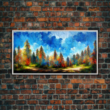 Carregar imagem no visualizador da galeria, Beautiful Forest Sunset Oil Painting Canvas Print, Blue Skies and Fall Trees, Autumn, Ready to hang gallery wrapped nature canvas print
