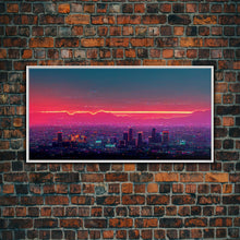 Load image into Gallery viewer, Los Angeles Wall Art, California at sunset canvas print, outrun style, vapor wave, synth wave sunset, ready to hang wall art
