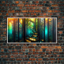 Cargar imagen en el visor de la galería, Fantasy wall art, canvas print, magical forest, fantasy landscape art, ready to hang wall art, bioluminescent glowing fantasy wall decor
