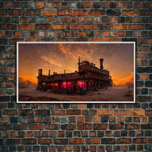 Load image into Gallery viewer, Dystopian steampunk wild west mashup, abandoned wild west saloon art, canvas print, ready to hang wall art
