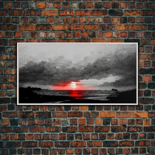 Load image into Gallery viewer, Creepy  Blood moon canvas print, dark fantasy art, black and white art, Halloween, spooky art, horror landscape art
