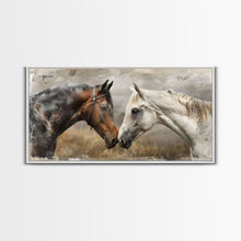 Cargar imagen en el visor de la galería, Black and White Horses, Framed Canvas Print for Elegant Living Room Decor, Equine Art for Home and Bedroom Decoration
