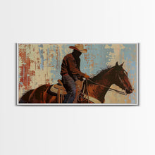 Load image into Gallery viewer, Cowboy Riding Horse in Abstract Style, Perfect Bedroom Art, Framed Canvas Print, Rustic Living Room Decor, Modern Home Decoration
