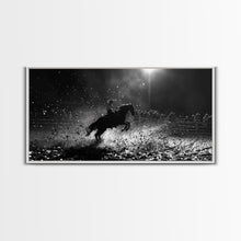 Carregar imagem no visualizador da galeria, Action-Packed Rodeo Night Scene with Cowboy and Horse, Ideal for Framed Canvas Print, Living Room Wall Art, Perfect Bedroom Decor
