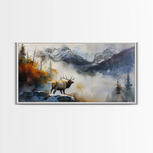 Load image into Gallery viewer, Majestic Elk in Misty Mountains, Framed Canvas Print, Perfect for Living Room Art, Rustic Bedroom Decor, Nature Wall Art, Wildlife Scene
