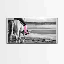 Carregar imagem no visualizador da galeria, Beach Horseback Rider with Pink Boots, Delightful Framed Canvas Print, Ideal for Living Room or Bedroom Wall Art
