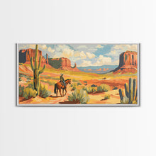 Load image into Gallery viewer, Cowboy in Desert Valley, Framed Canvas Print for Rustic Living Room Decor, Western Art for Home and Bedroom Decoration

