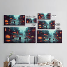Load image into Gallery viewer, Cyberpunk City, Bladerunner Vibes Dystopian Cityscape, Wall Decor, Ready To Hang Framed Canvas Print, Oversize Wall Art
