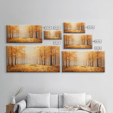 Cargar imagen en el visor de la galería, Fall Decor Framed Canvas Print | Trees With Falling Leaves | Fall Wedding Decor | Fall Home Decor | Fall Wall Decor | Rustic Fall Decor
