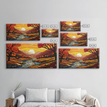 Carregar imagem no visualizador da galeria, Fall Wall Art, Abstract Wall Print, Sunset Art, River Art, Canvas Print, Wall Hanging, Panoramic Art, Nature Lover Gift, Above Bed Decor
