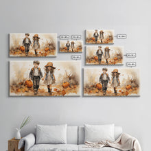 Load image into Gallery viewer, Boy And Girl Holding Hands, Fall Wall Decor, Canvas Print, Wall Hanging, Panoramic Art, Kids Wall Art, Nursery Wall Art, Gifts For Grandma
