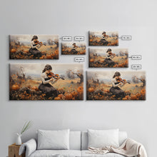 Load image into Gallery viewer, Girl Violinist, Fall Wall Decor, Pumpkin Decor, Canvas Print, Wall Hanging, Panoramic Art, Country Home Decor, Violin Wall Art, Gift For Her

