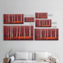 Carregar imagem no visualizador da galeria, Birch Trees, Haunted birch forest, blood red forest, framed canvas print, ready to hang framed wall art
