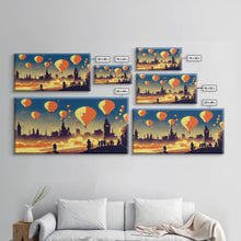 Load image into Gallery viewer, Flight of the balloons, hot air balloon armada, framed canvas print, ready to hang framed wall art
