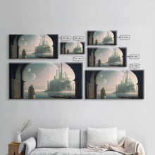 Load image into Gallery viewer, Two Moon Alien World, Dune Inspired Art, Framed Canvas Print, Scifi Art
