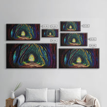 Load image into Gallery viewer, The Path through The Trees, Fantasy Art, Framed Canvas Print, RPG concept Art, Magical glowing forest
