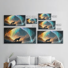 Load image into Gallery viewer, Fenrir, Mythological Wolf, With Bifrost. Norse Mythology Fantasy Art, Framed Canvas Print, Nordic Art
