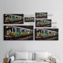 Carregar imagem no visualizador da galeria, Graffiti Subway Car - Cool Wall Art -Framed Canvas Print - Unique Wall Decor - Framed Art - Train Car With Graffiti

