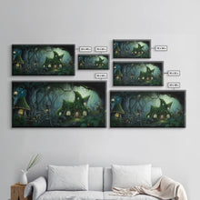 Load image into Gallery viewer, Gnome City, Wall Art, Fantasy Canvas Print, Framed Art, Tiny Gnome Houses On The Forest Floor
