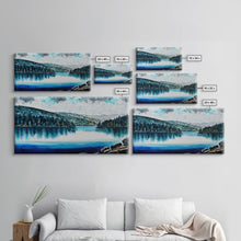 Load image into Gallery viewer, Blue Lake Art | Framed Canvas Print | Blue Lake Painting | Oregon Lake House Decor | Guest Room Landscape Painting | Diamond Lake Painting
