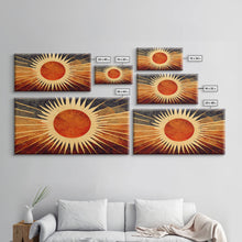 Carregar imagem no visualizador da galeria, Abstract Midcentury Modern Sunburst, Canvas Print, Art Deco Style wall art, sun with sun rays, sun burst, boho style

