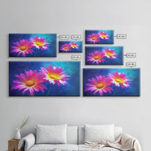Load image into Gallery viewer, Gerbera Wall Decor, Floral Wall Art, Nature Print, Purple Flowers Wall Art, Panoramic Wall Decor, Canvas Print, Wall Art, Framed Canvas Art
