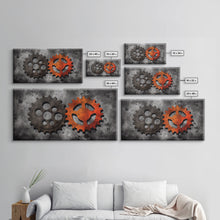 Load image into Gallery viewer, Gears Wall Art, Mechanical Design Wall Decor, Steampunk Art, Red Black, Panoramic Wall Decor, Canvas Print, Wall Art, Framed Canvas Art
