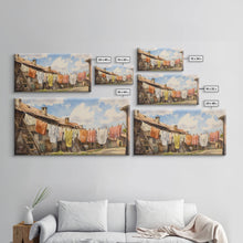 Load image into Gallery viewer, Watercolor Laundry In Village Wall Decor, Rural Wall Decor, Laundry Room, Panoramic Wall Decor, Canvas Print, Wall Art, Framed Canvas Art
